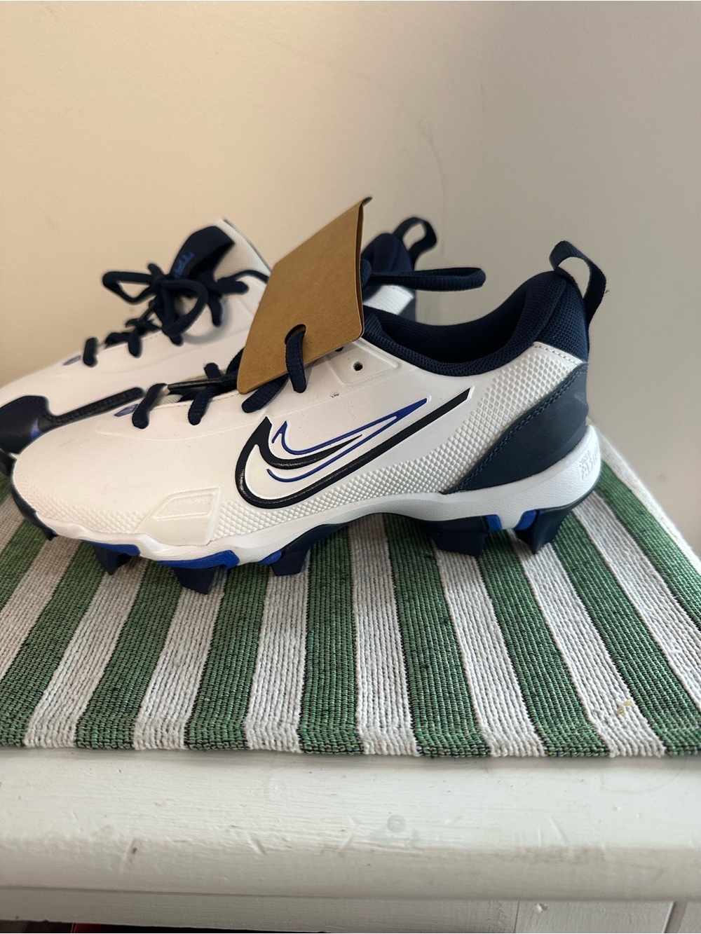 Nike Kids White & Navy Blue Athletic Cleats